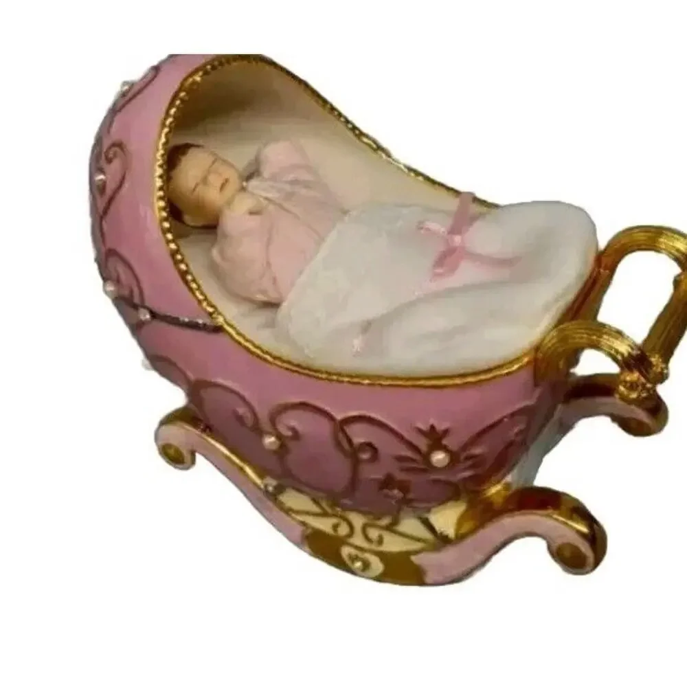 Sweet Slumber, Heirloom Fine Porcelain Musical Rocking Crib Small Porcelain